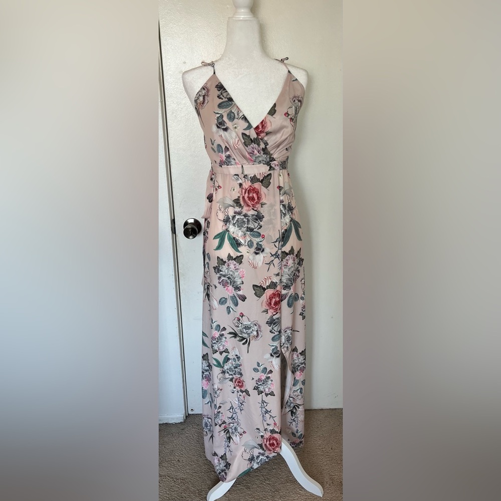 MAJORELLE Strapless Floral Dress in Pink and Green